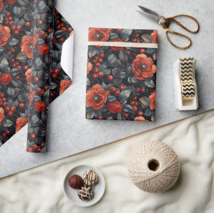 Rote Blume auf schwarz Geschenkpapier