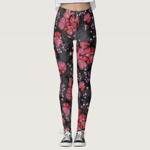 Rote Blume auf schwarz-grauem Hintergrund. Leggings