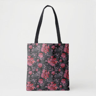 Rote Blume auf schwarz-grauem Hintergrund. Tasche