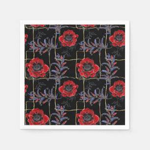 Rote Blume auf schwarz. Serviette