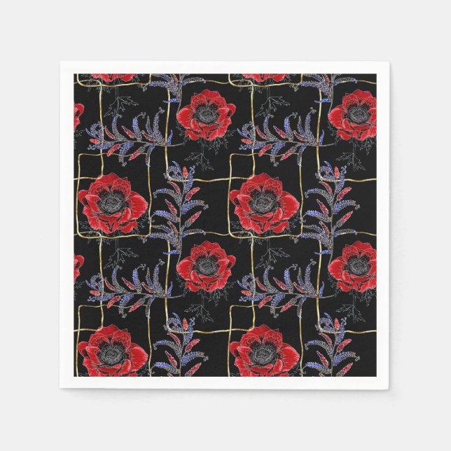 Rote Blume auf schwarz. Serviette (Vorderseite)