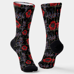 Rote Blume auf schwarz. Socken