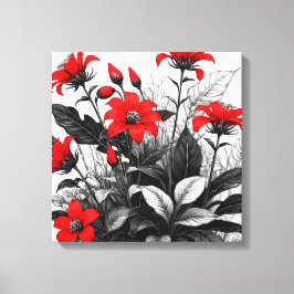 Rote Blume auf Schwarz-weiße Pflanze Leinwanddruck