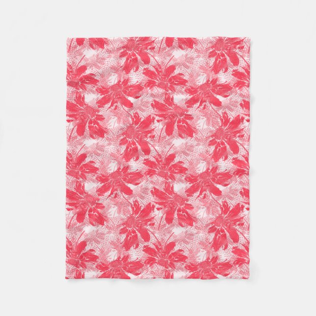 Rote Blume auf Weiß. Fleecedecke (Vorderseite)