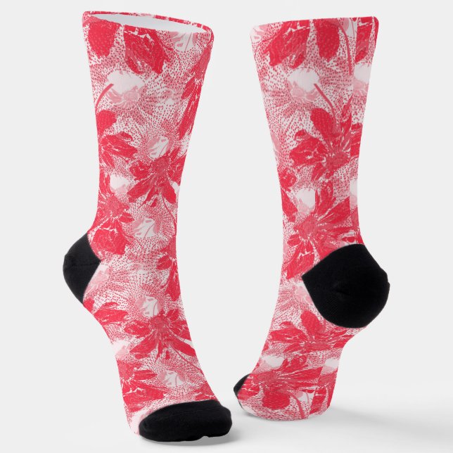 Rote Blume auf Weiß. Socken (Gewinkelt)