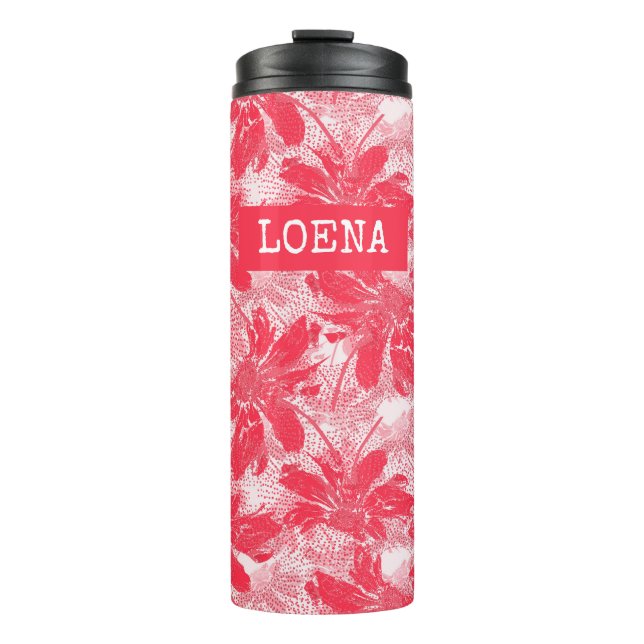 Rote Blume auf Weiß. Thermosbecher (Vorderseite)