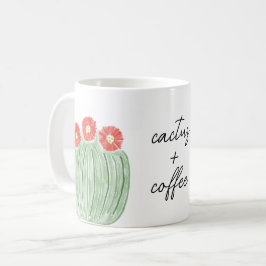 Rote Blume Barrel Cactus Plus Coffee Watercolor Kaffeetasse