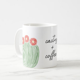 Rote Blume Barrel Cactus Plus Coffee Watercolor Kaffeetasse