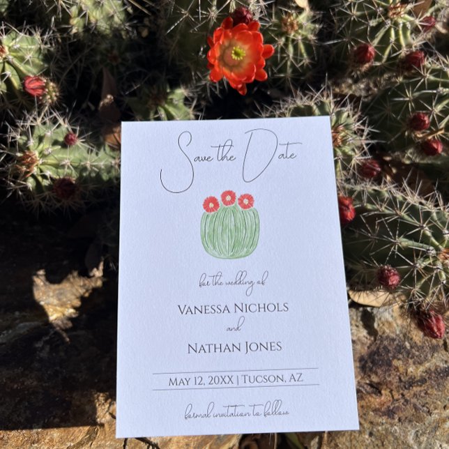 Rote Blume Barrel Cactus Save the Date Card (Von Creator hochgeladen)