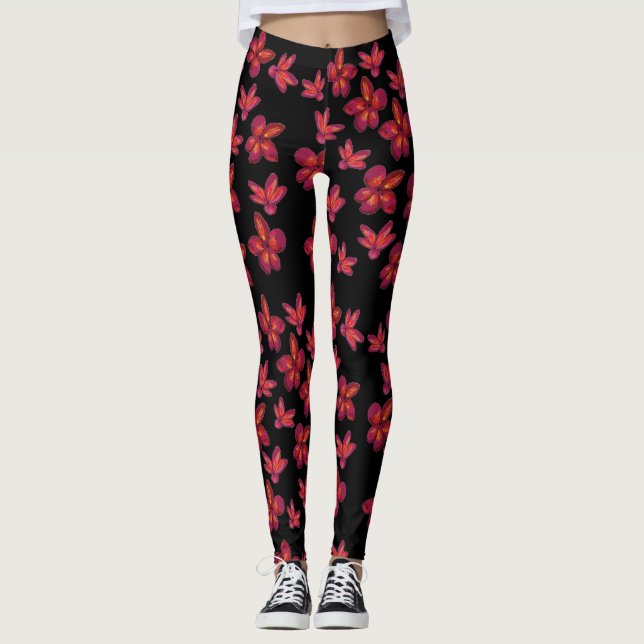 Rote Blume blüht Leggings (Vorderseite)