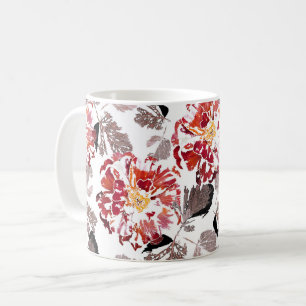 Rote Blume, Blumen, Retro, Rot und Weiß Kaffeetasse