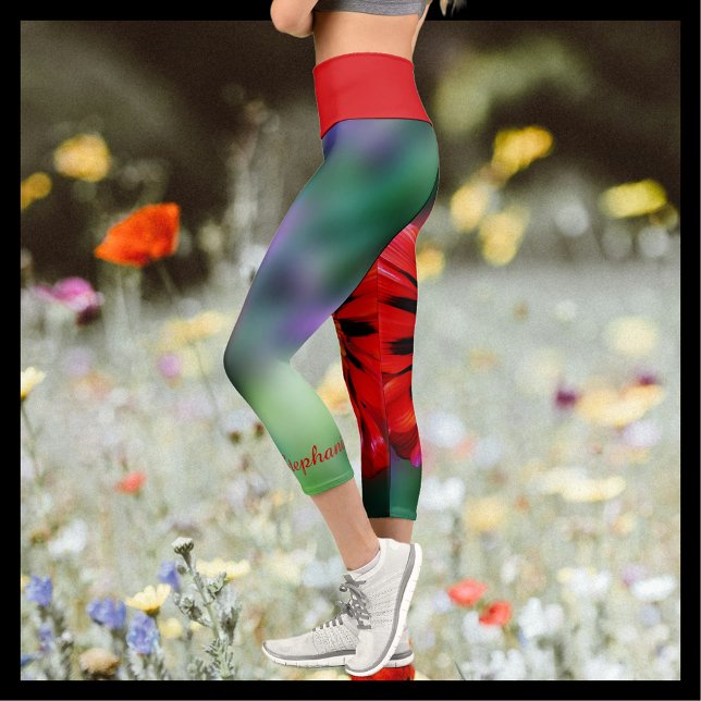 Rote Blume Blumenbezeichnungen Personalisierte Bez Capri Leggings (Von Creator hochgeladen)