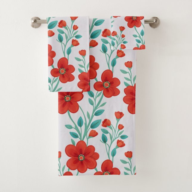 Rote Blume Blumenmuster Badhandtuch Set (Insitu)