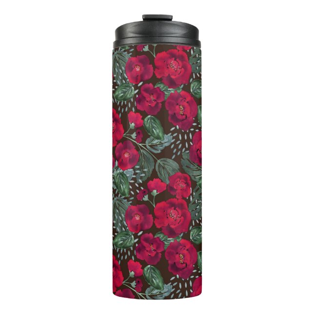 Rote Blume, Blumenmuster im Wasser. Thermosbecher (Vorderseite)