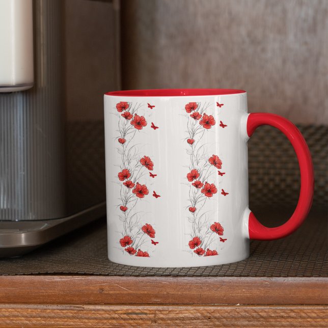 Rote Blume Blumenmuster Kaffeemaschine Tasse (Von Creator hochgeladen)
