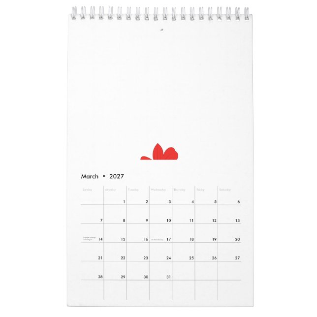Rote Blume Blütenmuster mit hellblauer Mitte. Kalender (Mär 2027)