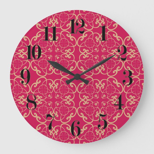 Rote Blume Boho Chic-Uhr Große Wanduhr (Vorderseite)