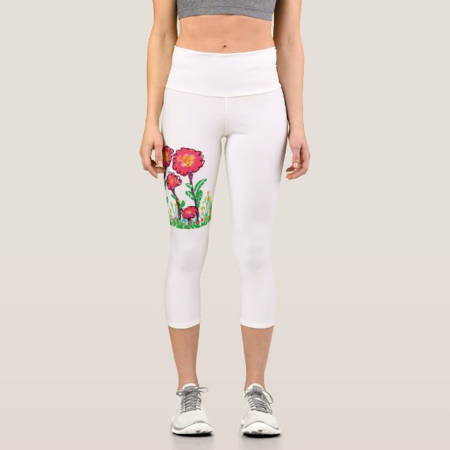 Rote Blume Capri Leggings (Vorderseite)
