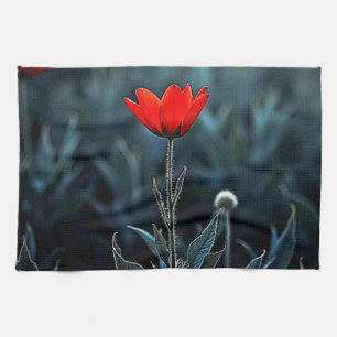 Rote Blume Dunkle Nacht Einsamkeit Kunst Geschirrtuch