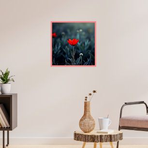 Rote Blume Dunkle Nacht Einsamkeit Kunst Poster