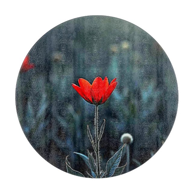Rote Blume Dunkle Nacht Einsamkeit Kunst Schneidebrett (Vorderseite)