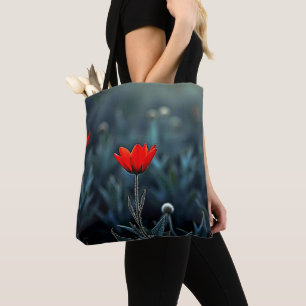 Rote Blume Dunkle Nacht Einsamkeit Kunst Tasche