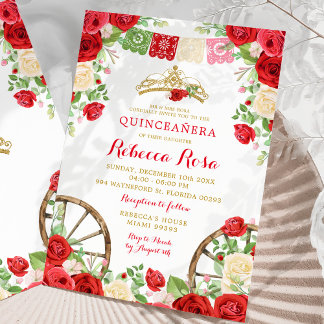 Rote Blume farbenfrohe Fiesta Quinceañera Einladung