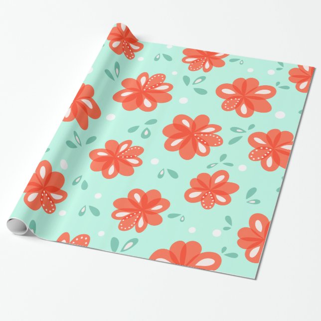 Rote Blume fröhliches Blumenmuster Geschenkpapier (Ungerollt)