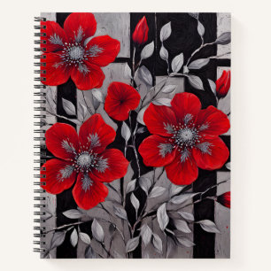 Rote Blume für die schwarzen und silbernen Quadrat Notizbuch