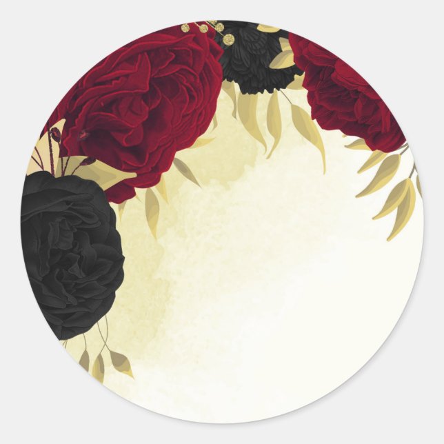 Rote Blume Gold Blätter Hochzeit Runder Aufkleber (Vorderseite)