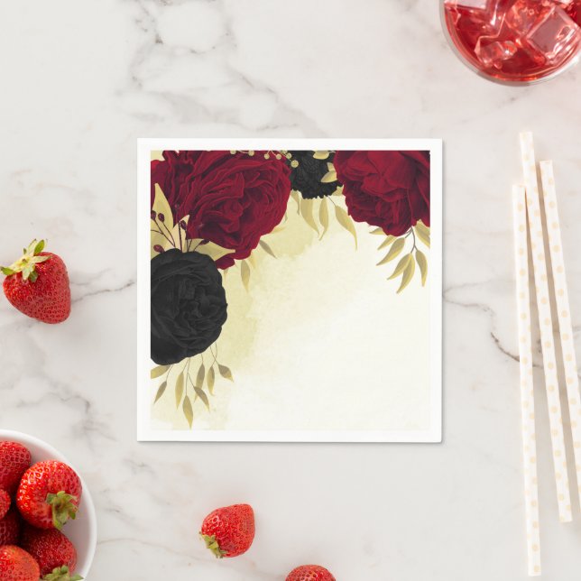 Rote Blume Gold Blätter Hochzeit Serviette (Beispiel)