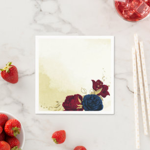 Rote Blume Gold Blätter Hochzeitsnapkins Serviette