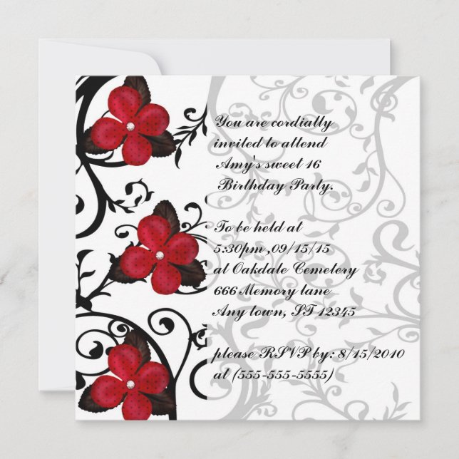 Rote Blume Gothic Sweet 16 Geburtstag Einladungen (Vorderseite)