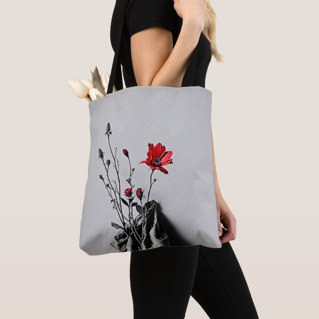 Rote Blume Grau Art Tasche (Von Nahem)