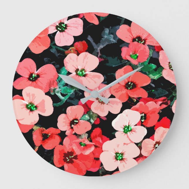 Rote Blume Große Wanduhr (Vorderseite)