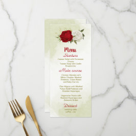 Rote Blume Grüne Blätter Hochzeit Menükarte
