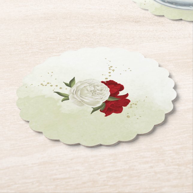 Rote Blume Grüne Blätter Hochzeit Untersetzer (angewinkelt)