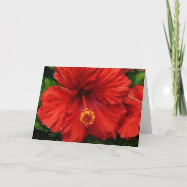 Rote Blume Hibiskus Tropische Blumenkarte Karte (Vorderseite)
