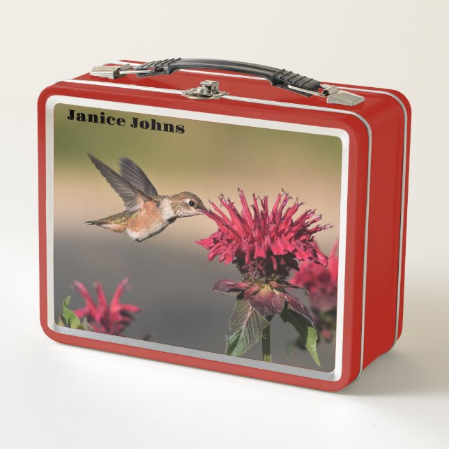 Rote Blume Hummingbird Metall Brotdose (Vorderseite)