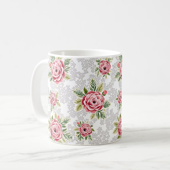 Rote Blume im Lacy-Hintergrund Kaffeetasse (Vorderseite Links)