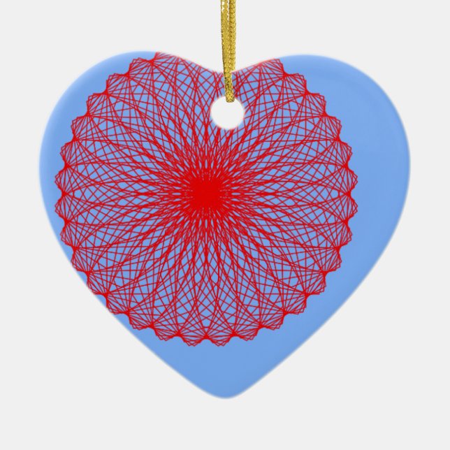 Rote Blume in blauer abstrakter Kunst Keramikornament (Vorne)