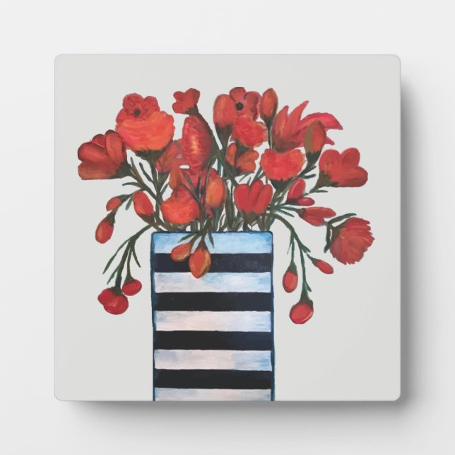 Rote Blume in Schwarz-Weiß-Strickvase Fotoplatte (Vorderseite)