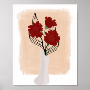 Rote Blume in Vase Handgezeichneter Kunst Poster