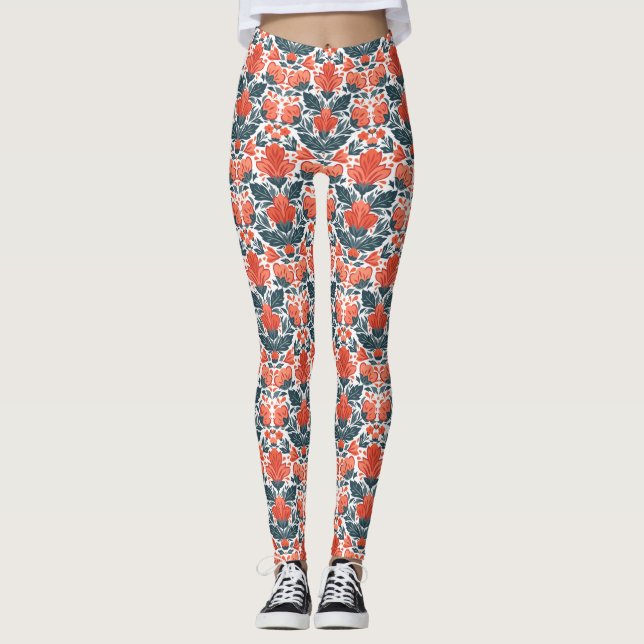 Rote Blume Leggings (Vorderseite)