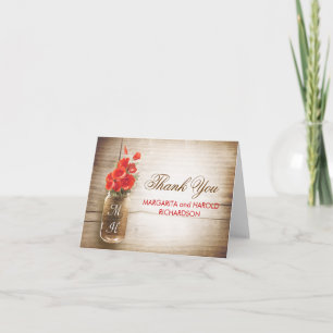 Rote Blume Mason Glas Hochzeit danke Ihnen Karten