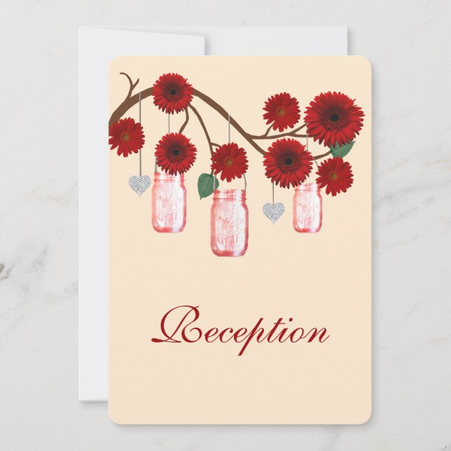 Rote Blume Mason Jars Empfang Card Einladung (Vorderseite)