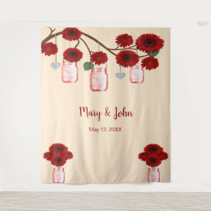Rote Blume Mason Jars Foto Hintergrund Wandteppich