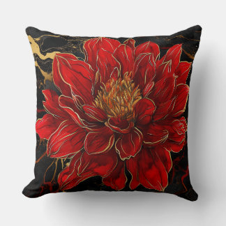 Rote Blume mit Gold und Schwarz Kissen