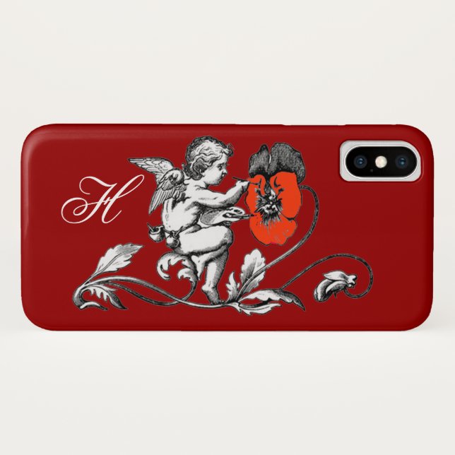 ROTE BLUME, MONOGRAMM, ROT Case-Mate iPhone HÜLLE (Rückseite (Horizontal))