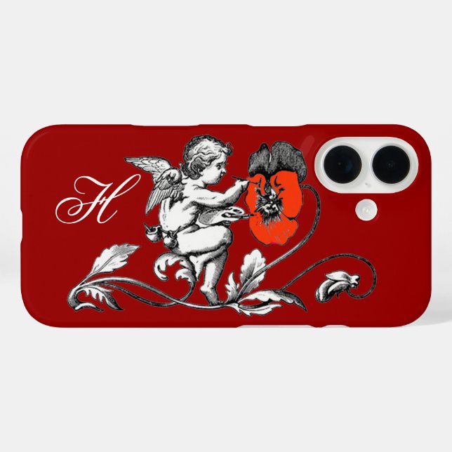 ROTE BLUME, MONOGRAMM, ROT iPhone 16 HÜLLE (Rückseite (Horizontal))